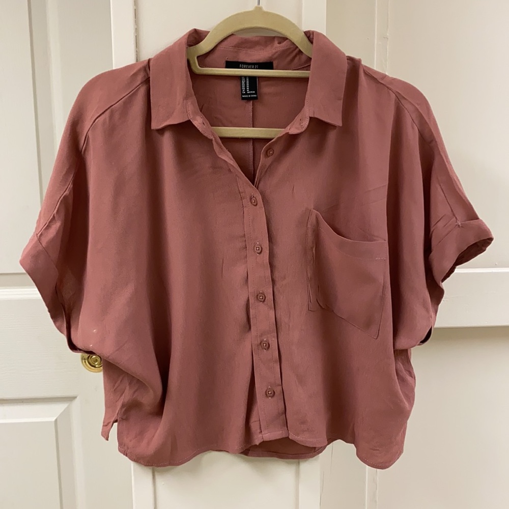 mauve cropped button down shirt